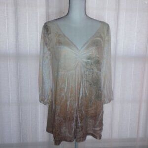 SUKI JONES 3/4 Sleeve Silky Shear V-Neck Multicolor Blouse XL